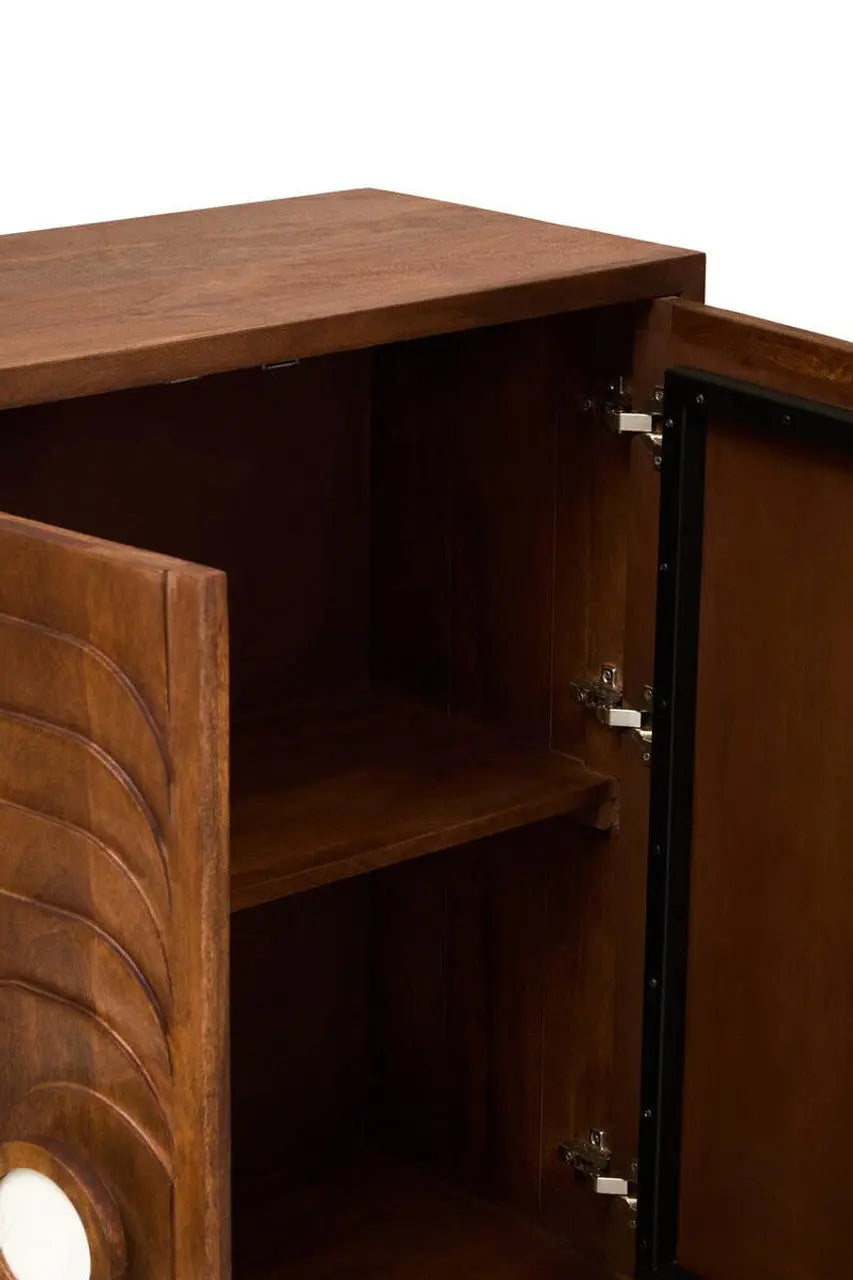 Sangra Two Door Mango Wood Carved Cabinet  Nicholas John Interiors