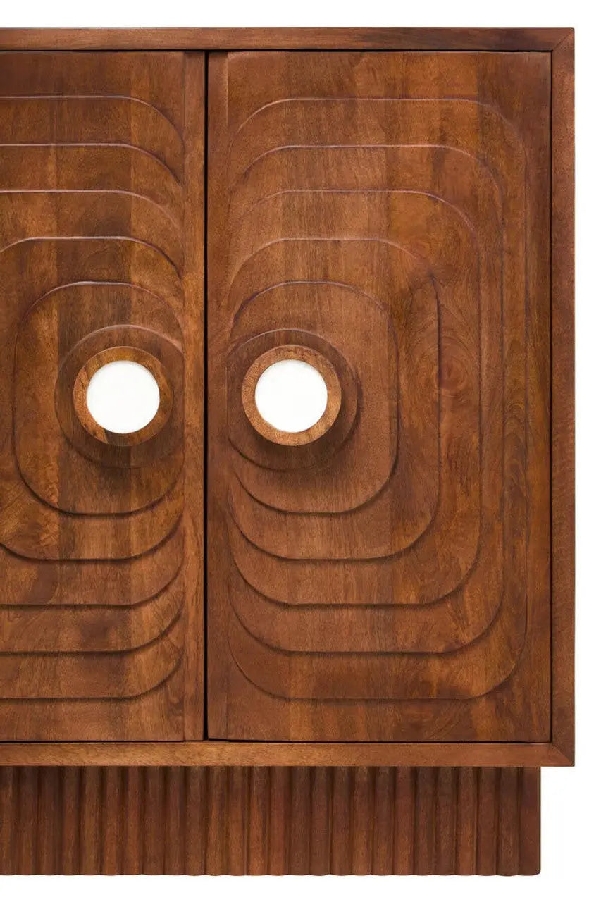 Sangra Two Door Mango Wood Carved Cabinet  Nicholas John Interiors