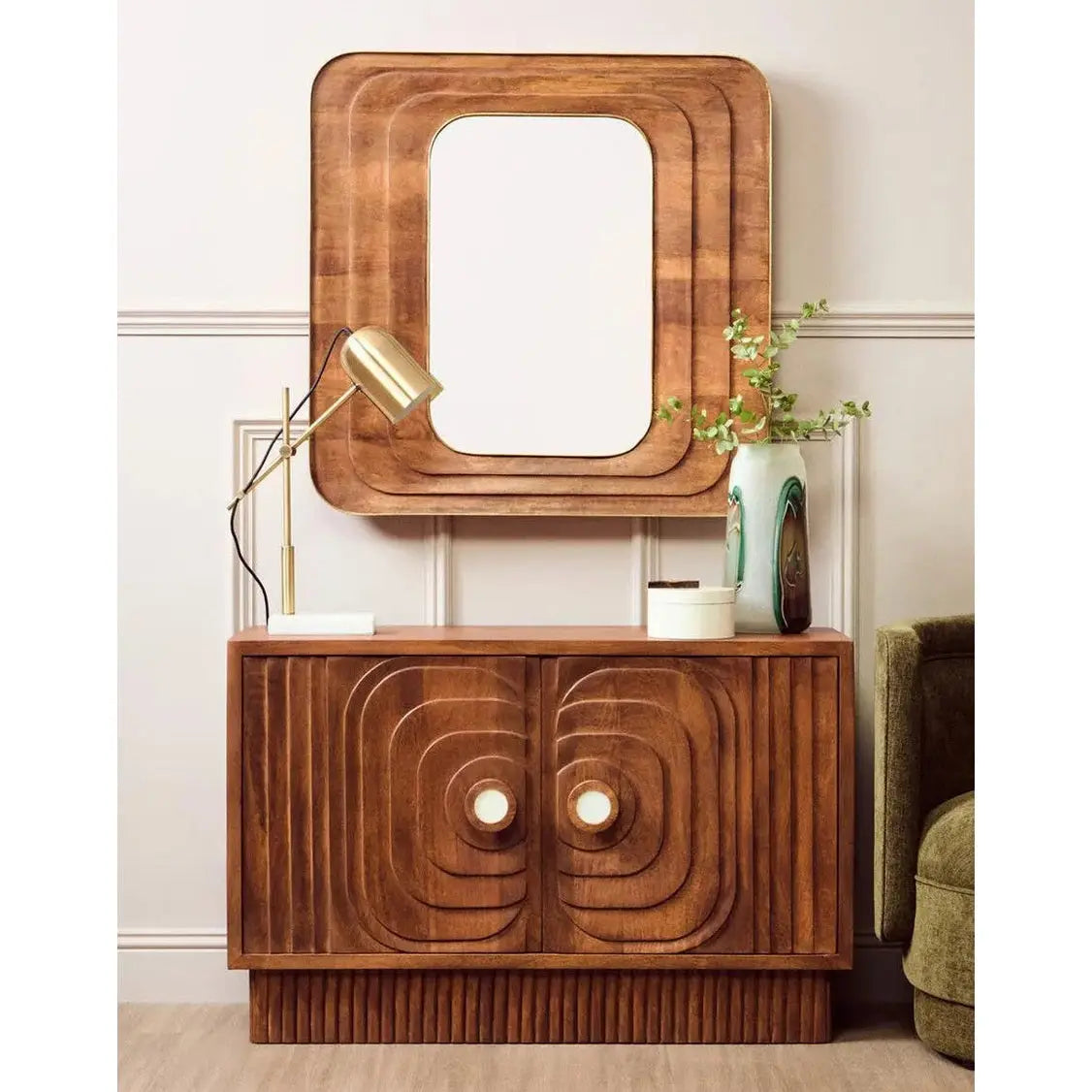 Sangra Two Door Mango Wood Carved Sideboard   Nicholas John Interiors