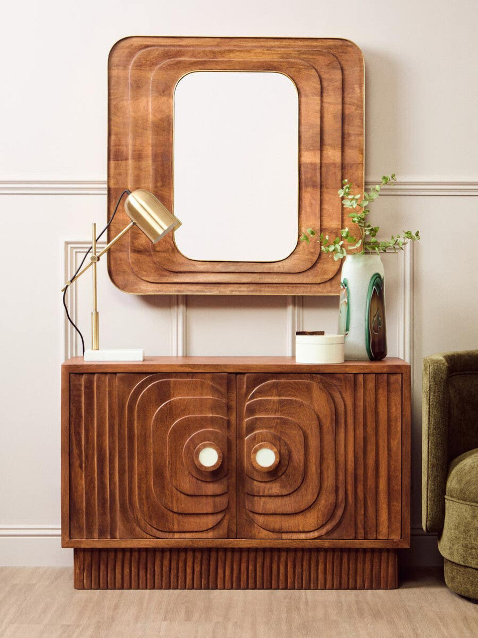 Sangra Two Door Mango Wood Carved Sideboard  Nicholas John Interiors