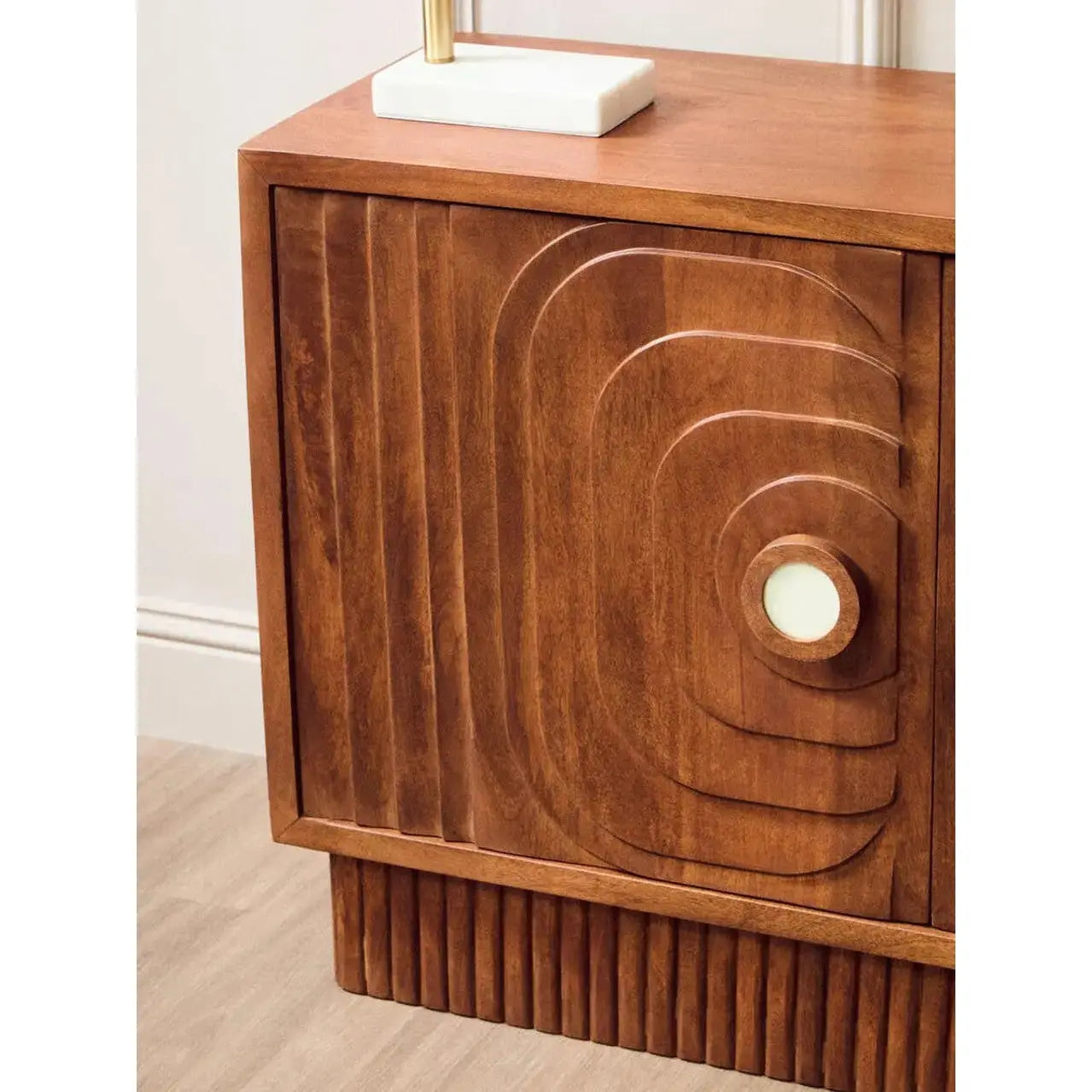 Sangra Two Door Mango Wood Carved Sideboard   Nicholas John Interiors