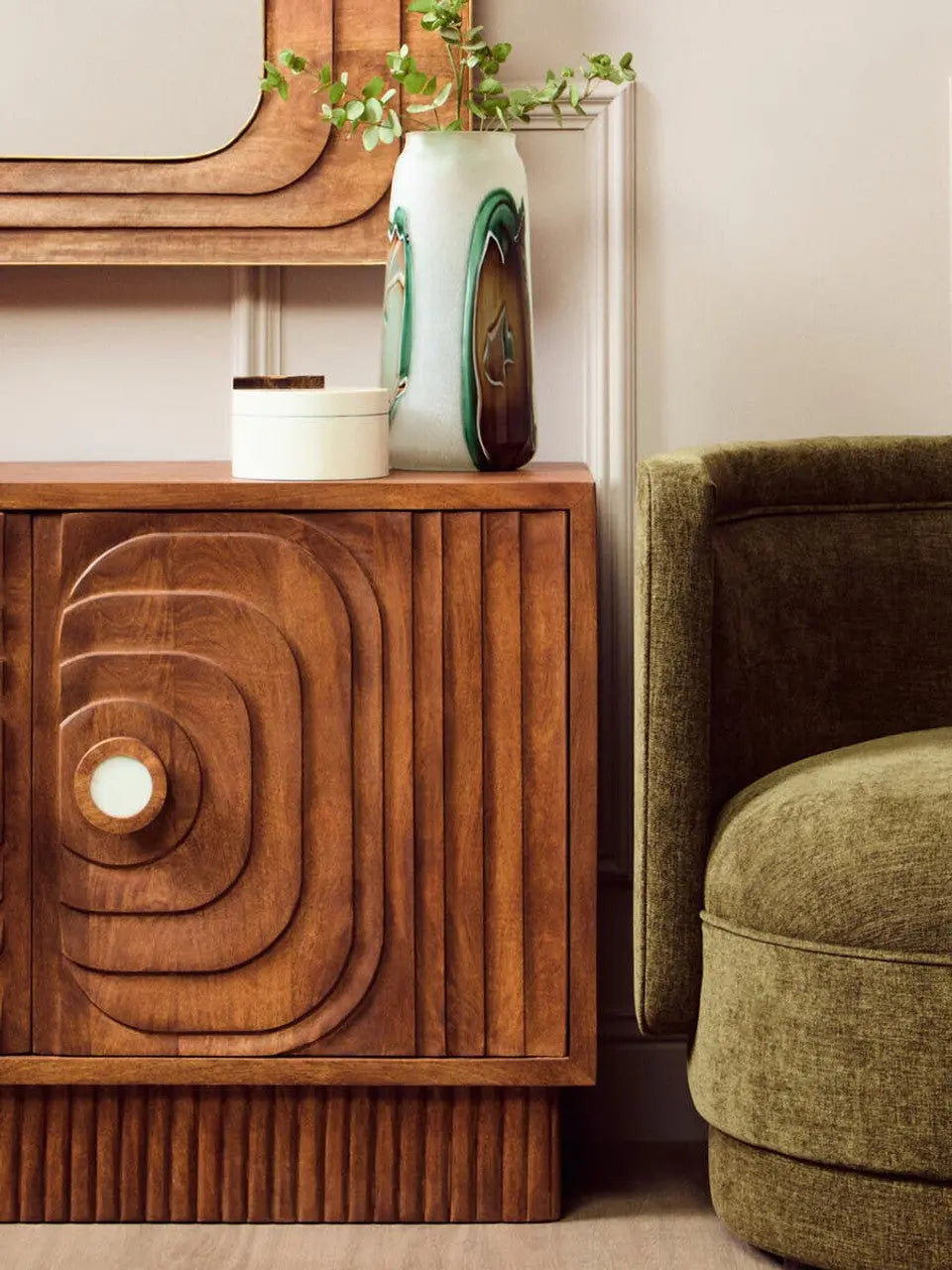 Sangra Two Door Mango Wood Carved Sideboard  Nicholas John Interiors