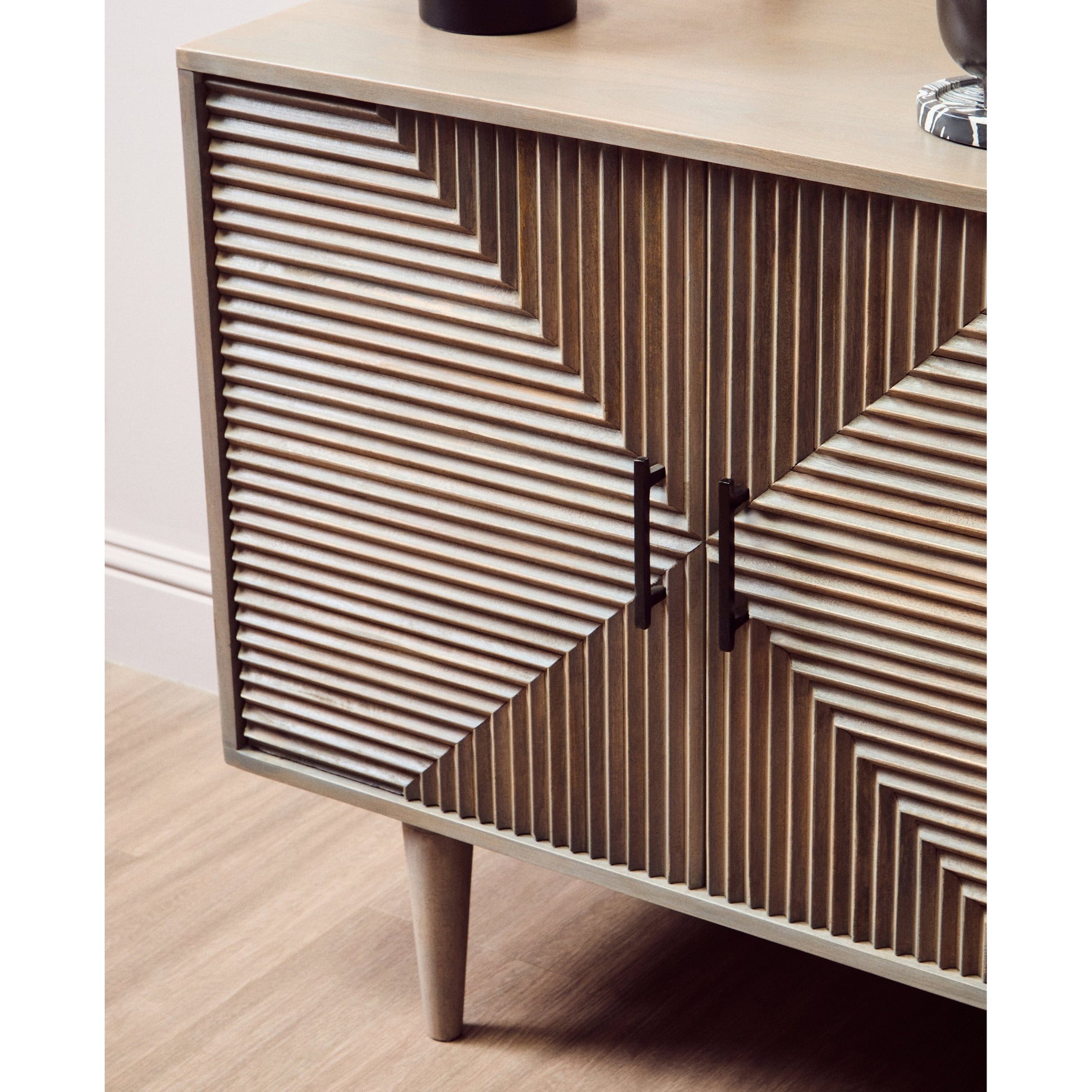 Santara Two Door Greywash Carved Mango Wood Sideboard  Nicholas John Interiors