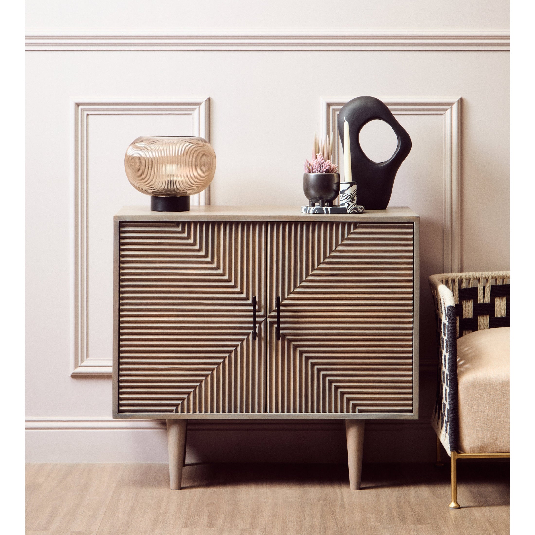 Santara Two Door Greywash Carved Mango Wood Sideboard  Nicholas John Interiors