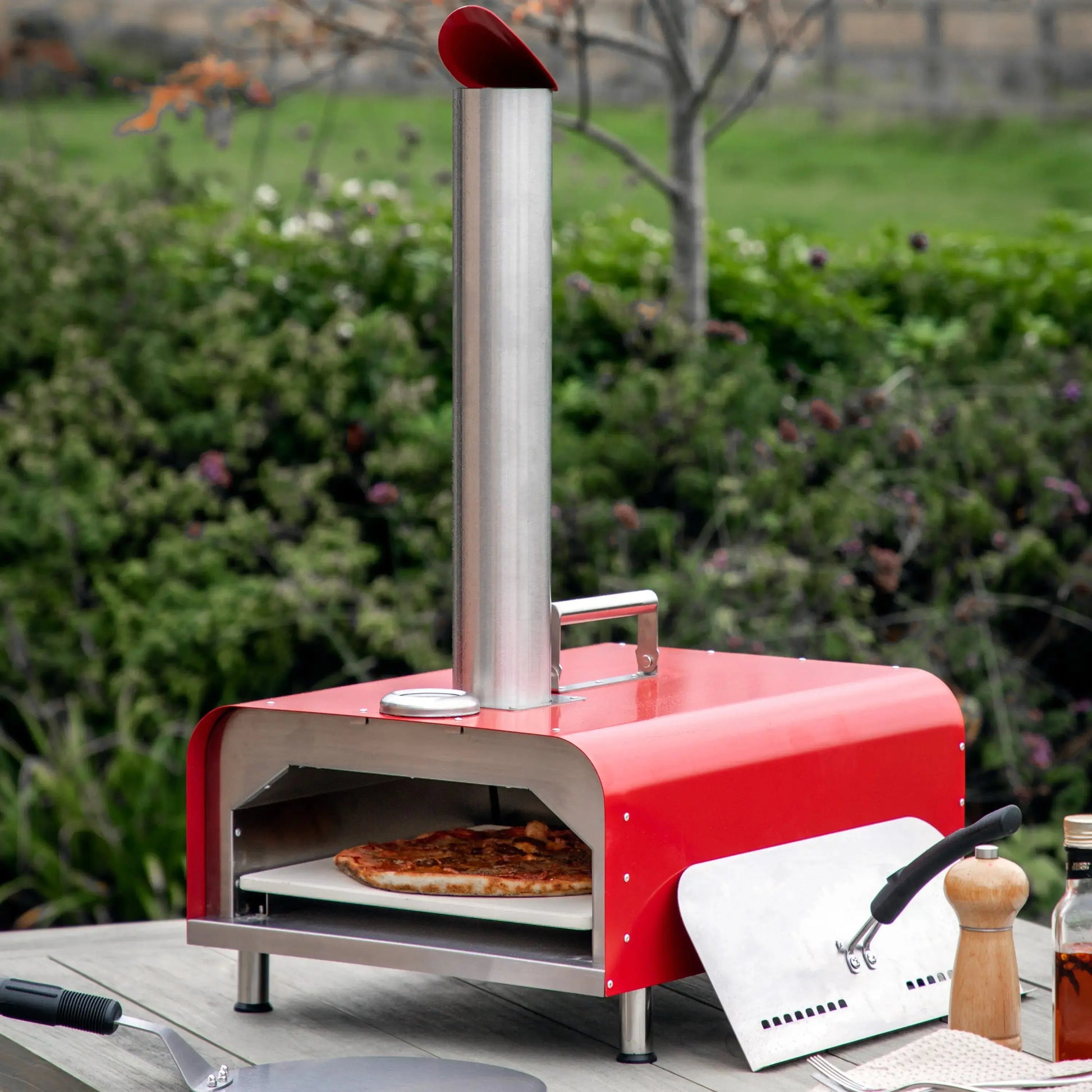 Savona Pellet Pizza Oven Red   Nicholas John Interiors