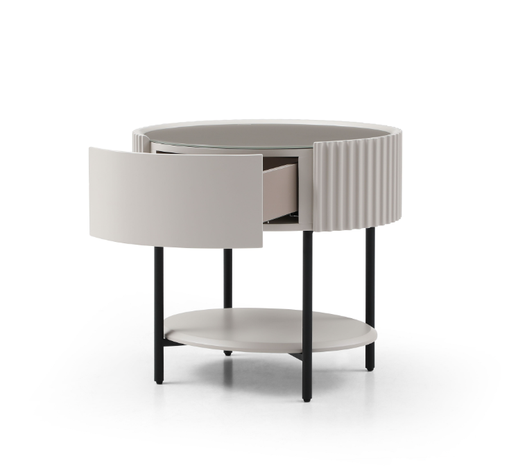 Tommy Franks Avola Bedside Table - Matte Beige   Nicholas John Interiors
