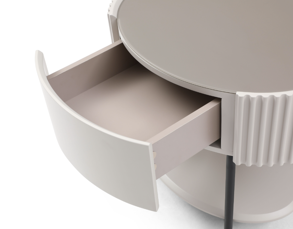 Tommy Franks Avola Bedside Table - Matte Beige   Nicholas John Interiors
