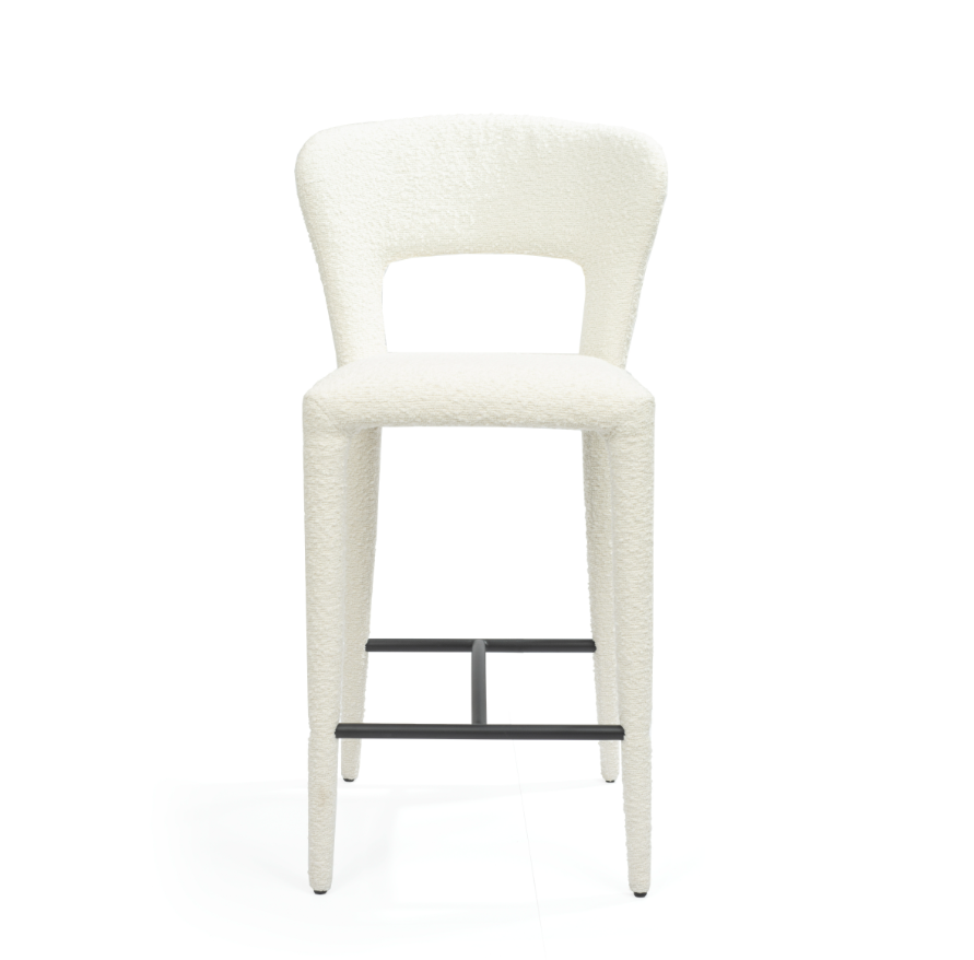 Tommy Franks Pari I Bar Stool - Chex Polar Bouclé   Nicholas John Interiors