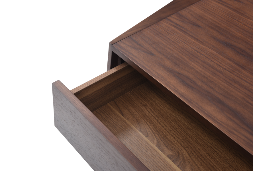 Madon Wide Bedside Table 700mm - Walnut   Nicholas John Interiors