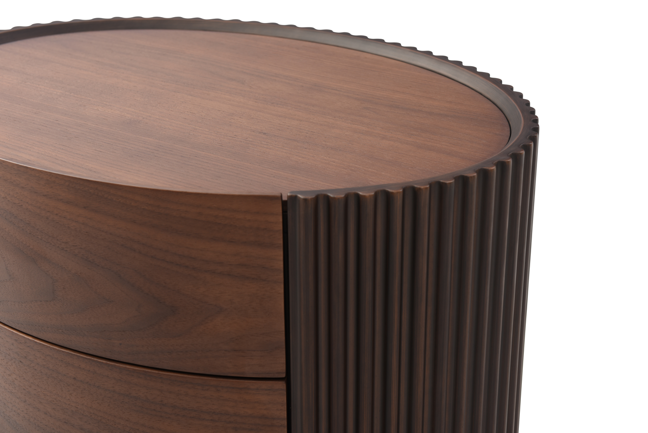 Lantine Bedside Table - Walnut & Brass   Nicholas John Interiors