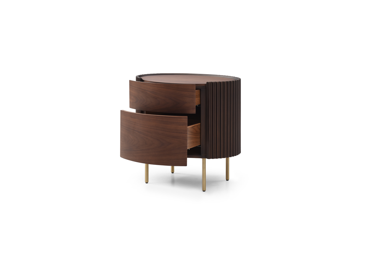 Lantine Bedside Table - Walnut & Brass   Nicholas John Interiors