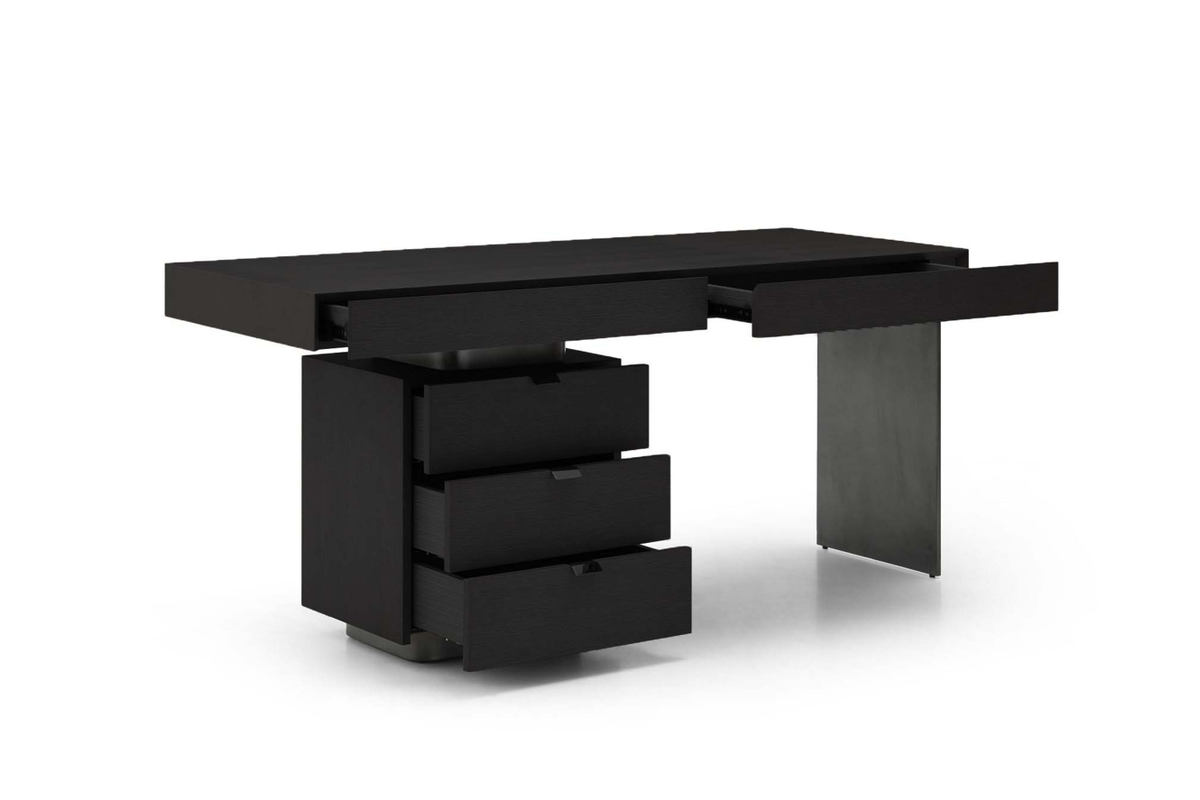 Oston Desk - Smoke Oak - Left Hand Drawers   Nicholas John Interiors