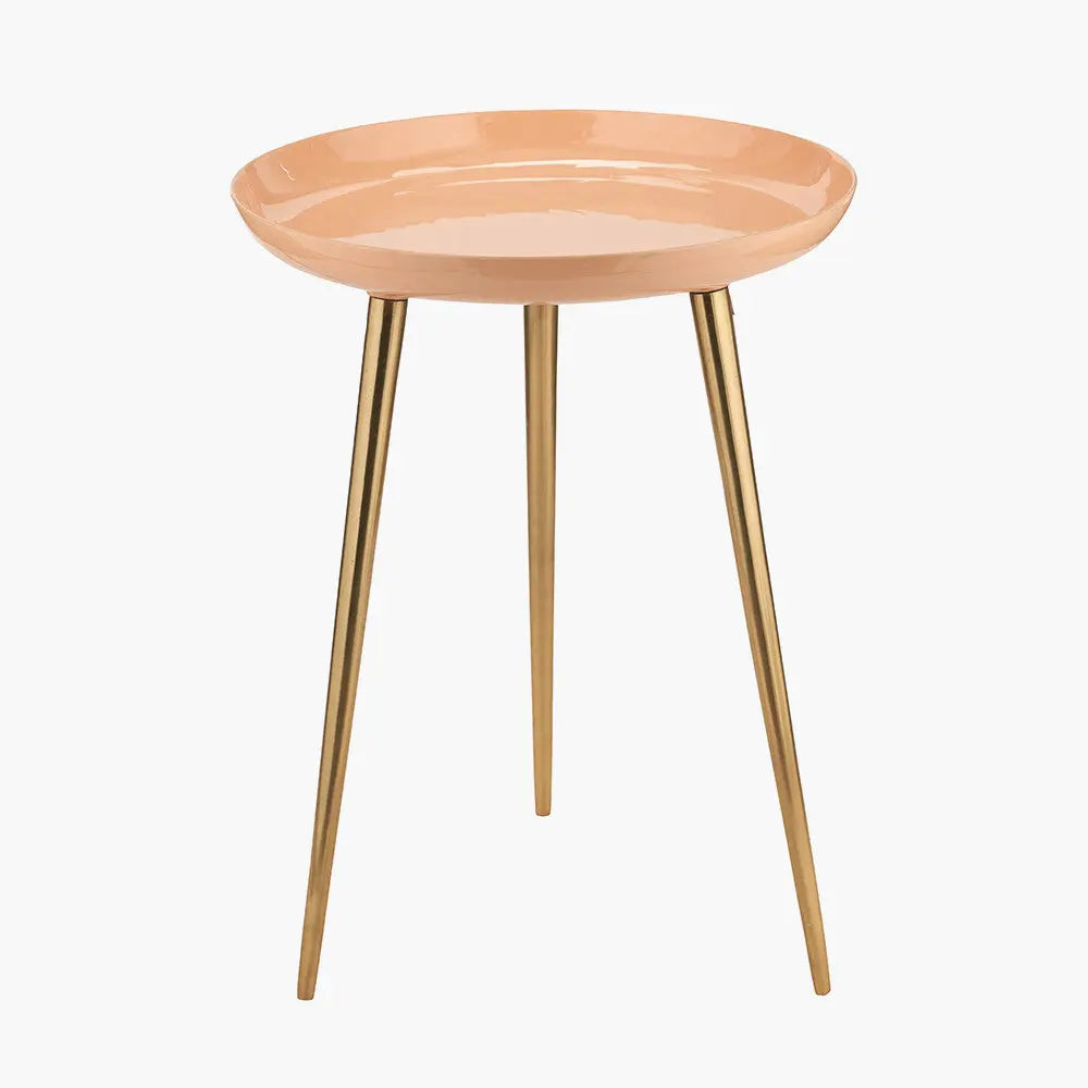 Seline Apricot Enamel and Gold Metal Side Table  Nicholas John Interiors