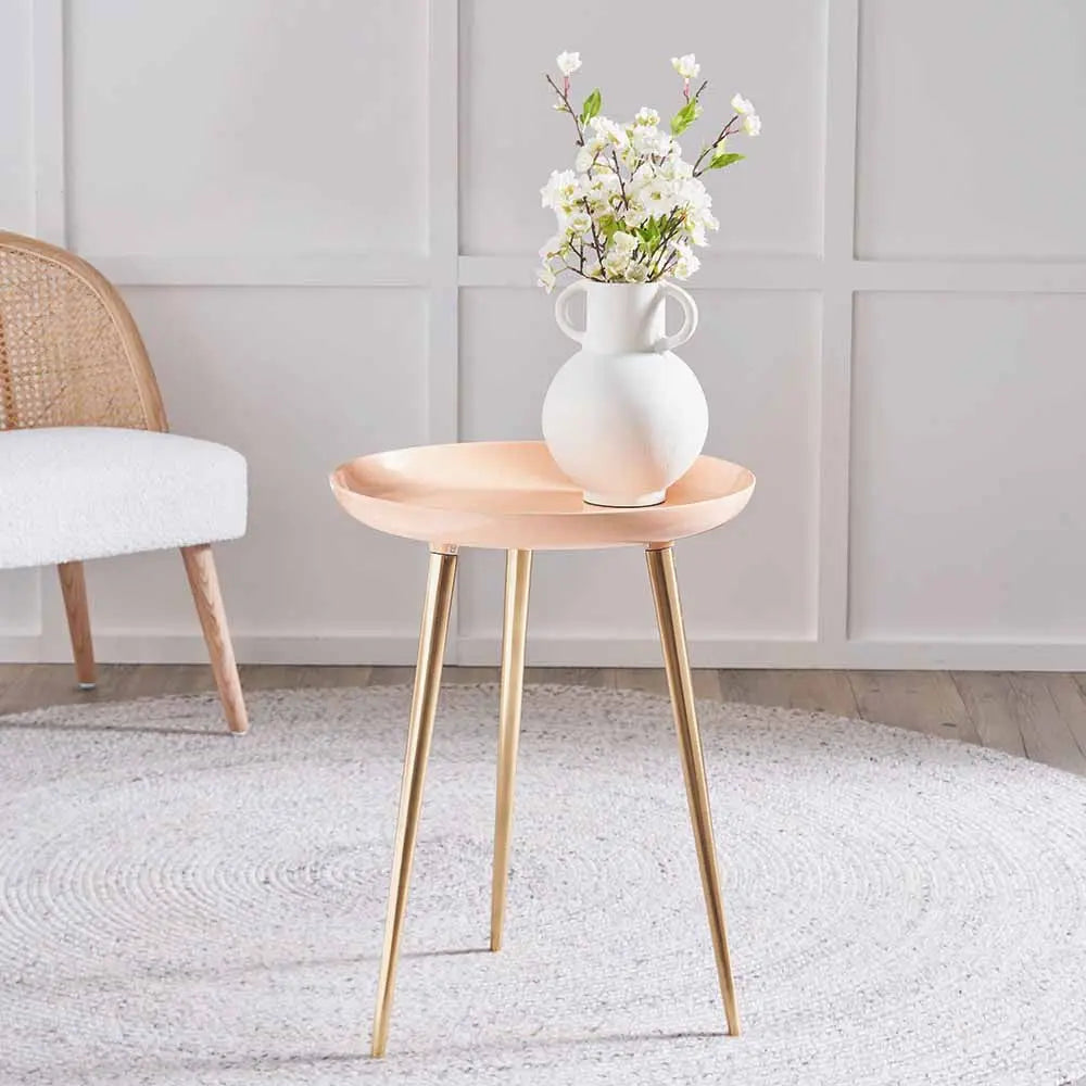 Seline Apricot Enamel and Gold Metal Side Table  Nicholas John Interiors