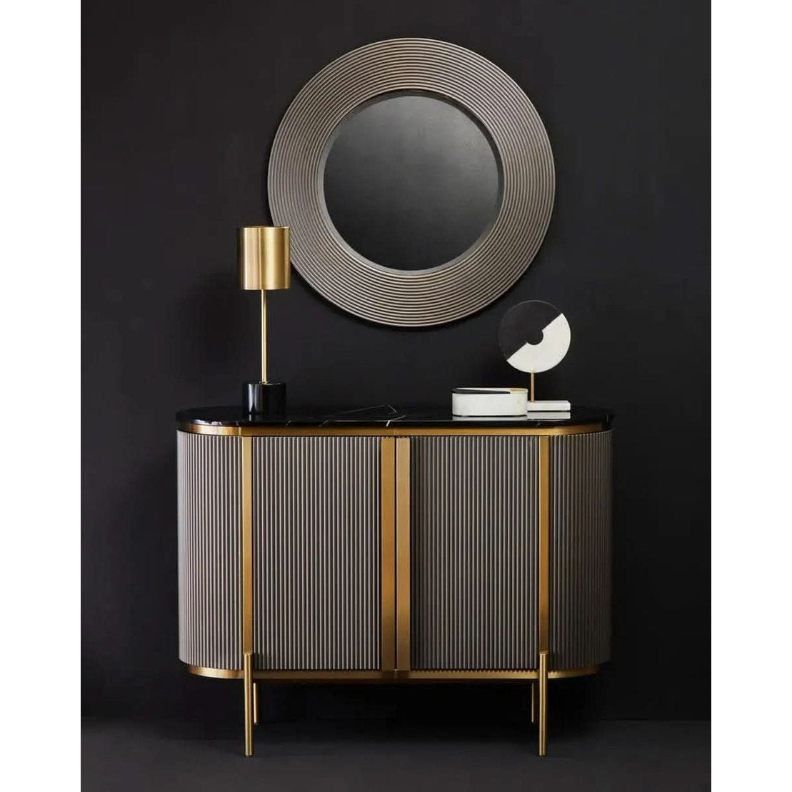 Serano Grey Ribbed Round Wall Mirror   Nicholas John Interiors