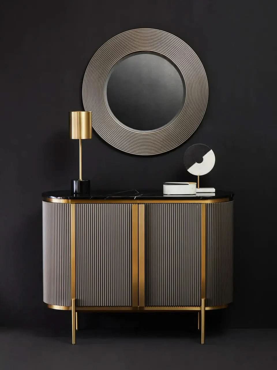 Serano Grey Ribbed Round Wall Mirror   Nicholas John Interiors