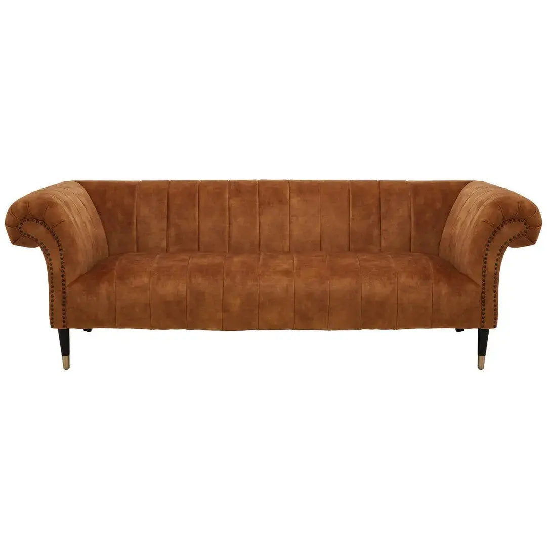 Siora Three Seat Gold Velvet Sofa   Nicholas John Interiors