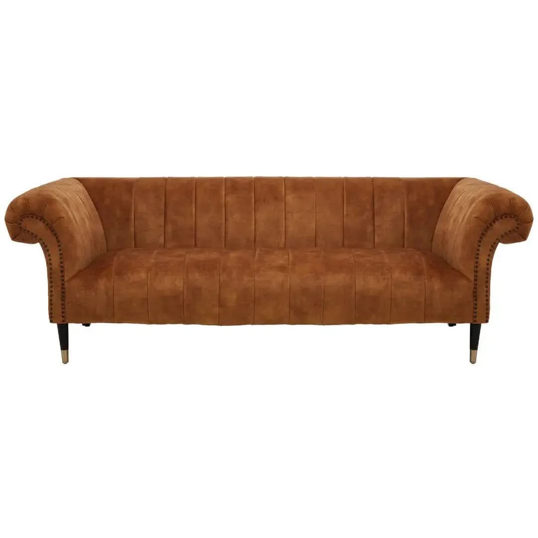 Siora Three Seat Gold Velvet Sofa   Nicholas John Interiors