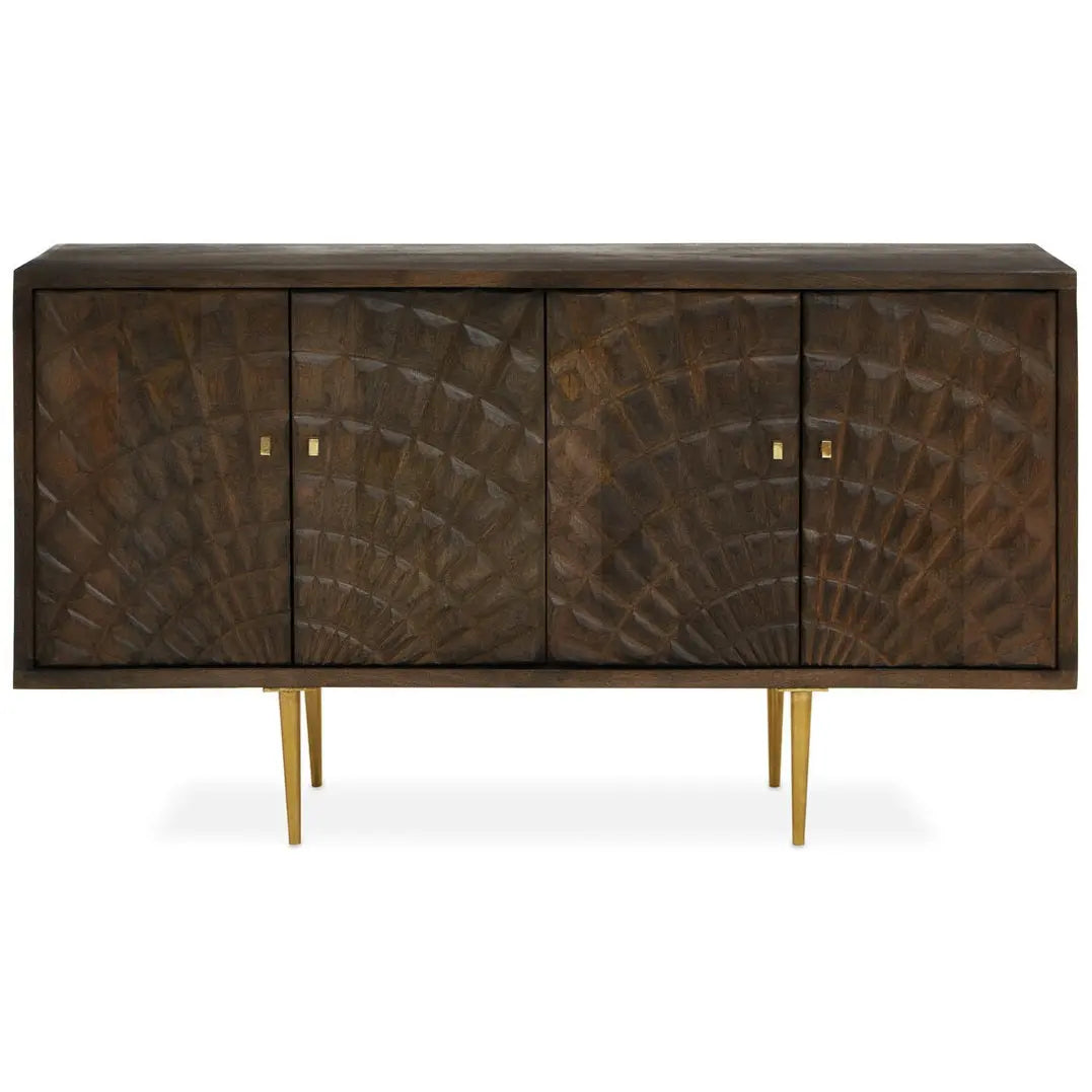 Sipari Mango Wood Sideboard with Carved Geometric Detailing   Nicholas John Interiors