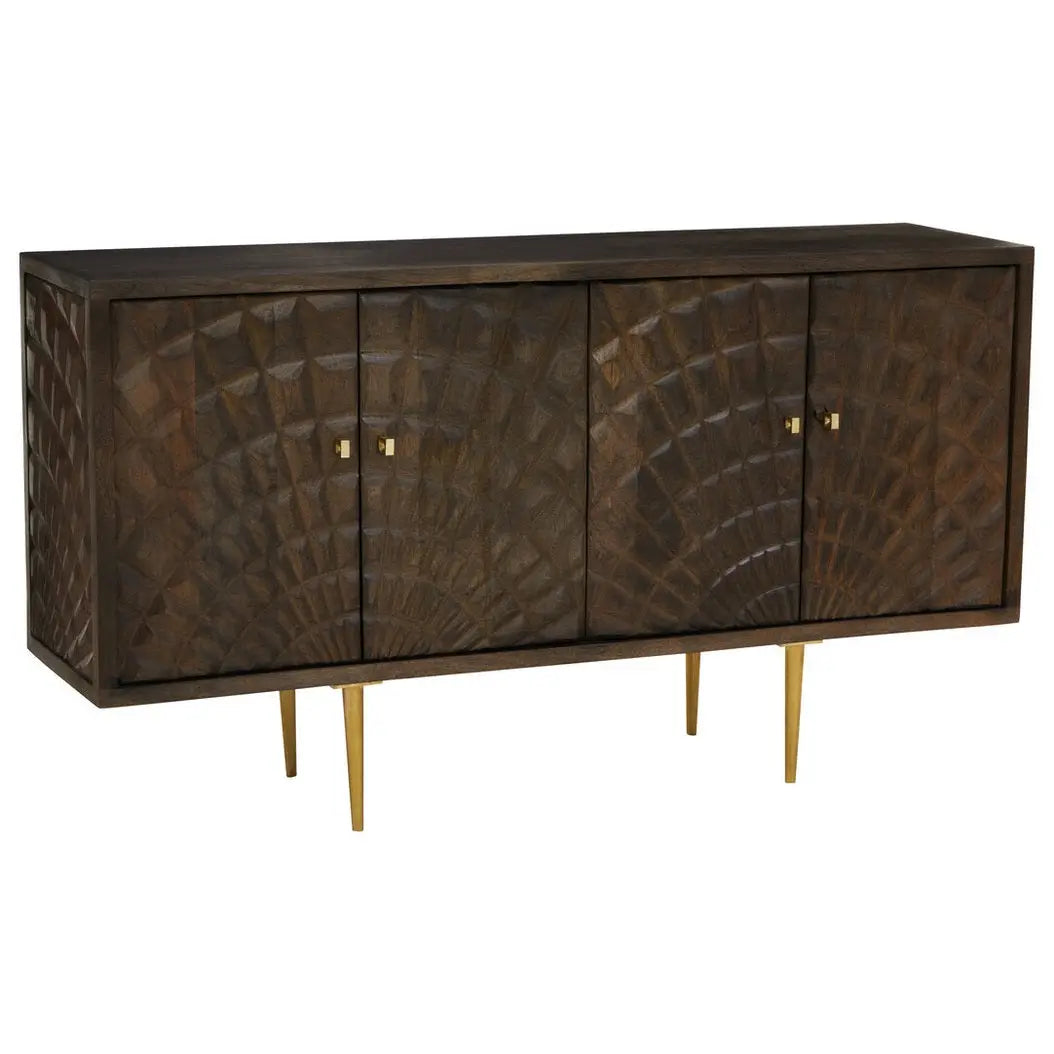 Sipari Mango Wood Sideboard with Carved Geometric Detailing   Nicholas John Interiors