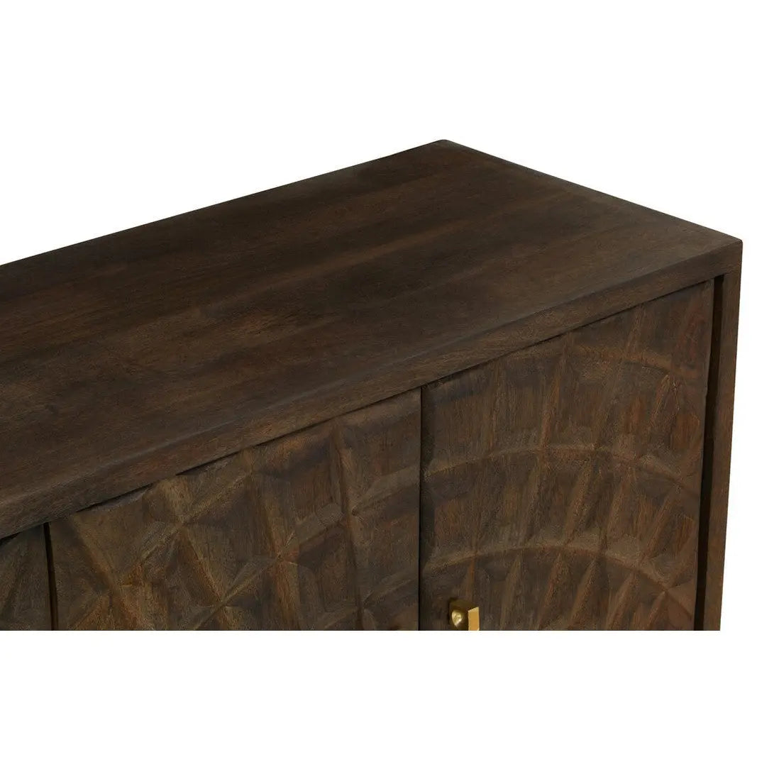 Sipari Mango Wood Sideboard with Carved Geometric Detailing   Nicholas John Interiors