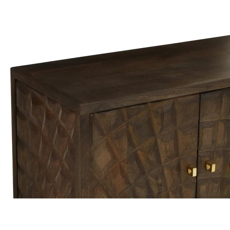 Sipari Mango Wood Sideboard with Carved Geometric Detailing   Nicholas John Interiors