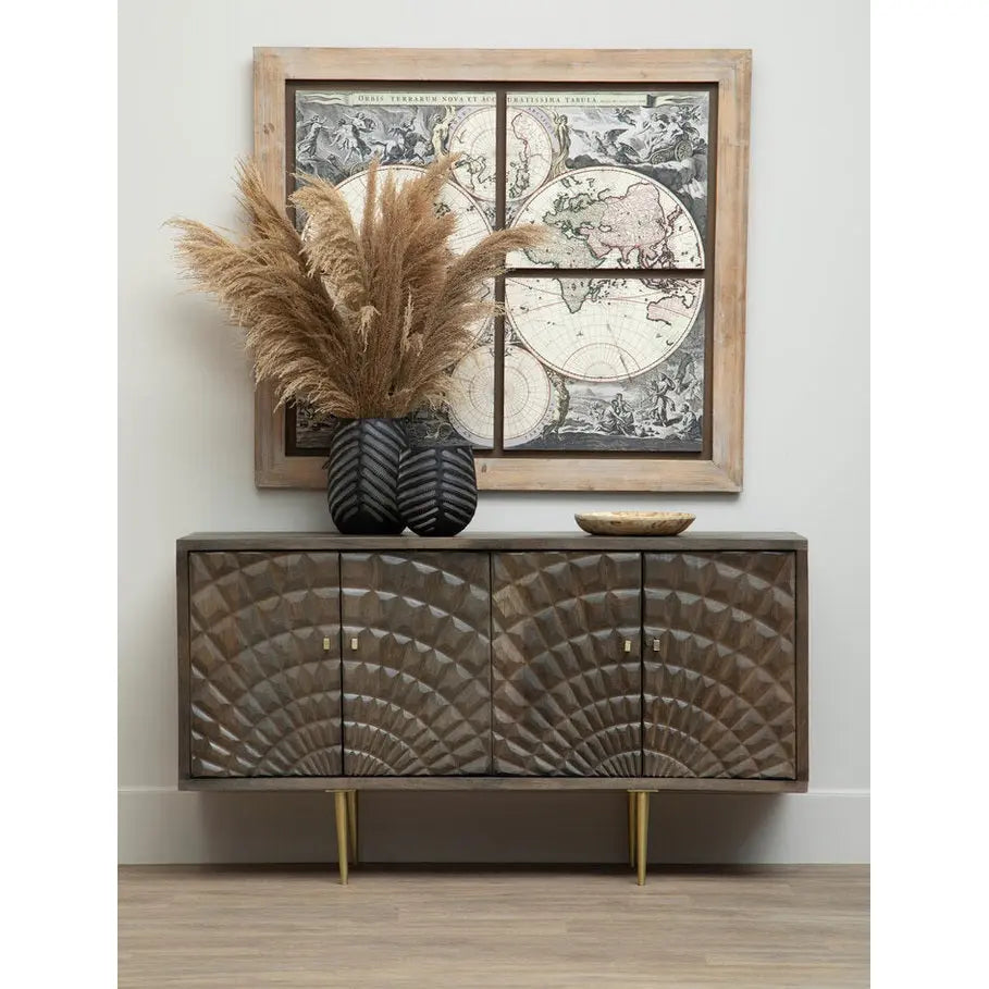Sipari Mango Wood Sideboard with Carved Geometric Detailing   Nicholas John Interiors