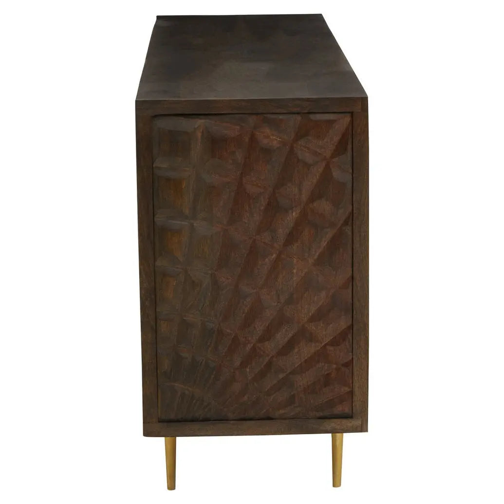 Sipari Mango Wood Sideboard with Carved Geometric Detailing   Nicholas John Interiors