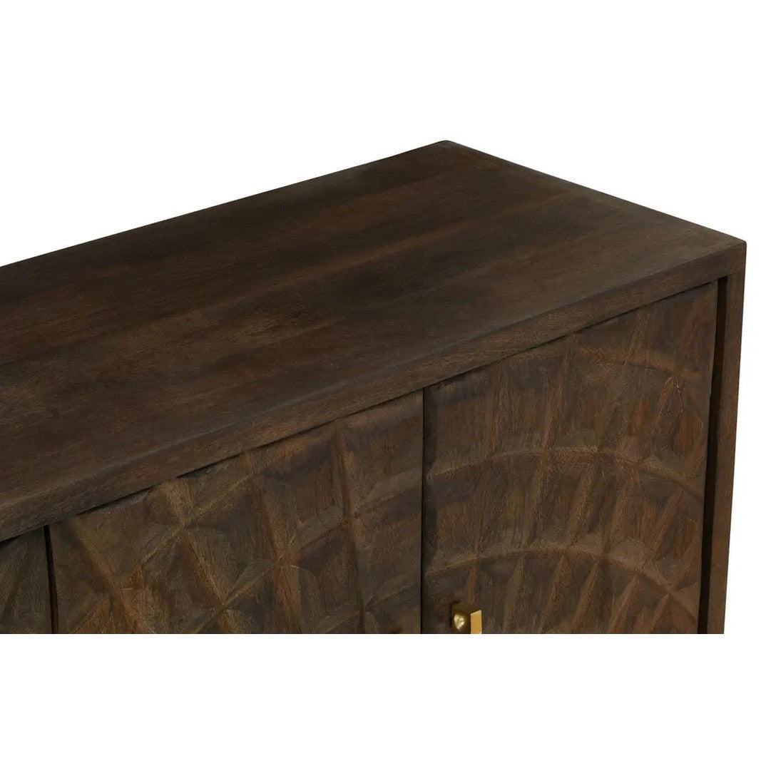 Sipari Mango Wood Sideboard with Carved Geometric Detailing   Nicholas John Interiors