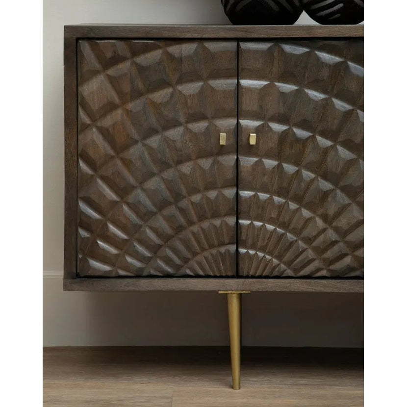 Sipari Mango Wood Sideboard with Carved Geometric Detailing   Nicholas John Interiors