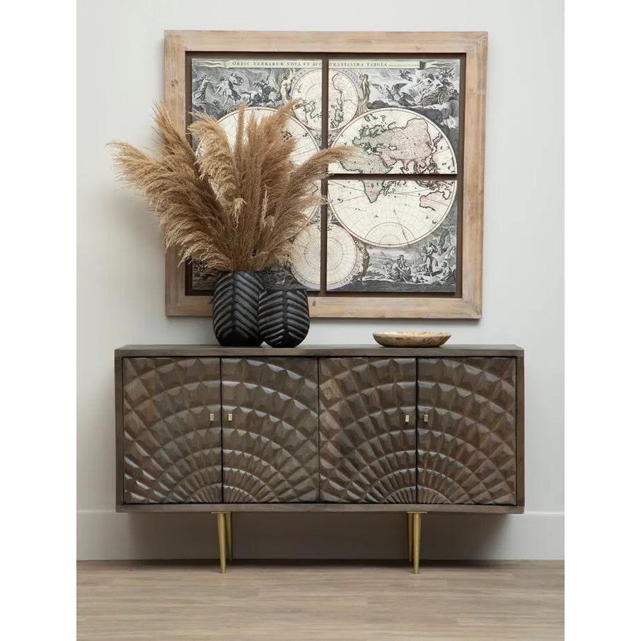Sipari Mango Wood Sideboard with Carved Geometric Detailing   Nicholas John Interiors