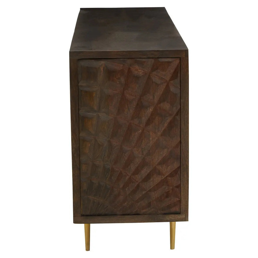 Sipari Mango Wood Sideboard with Carved Geometric Detailing   Nicholas John Interiors