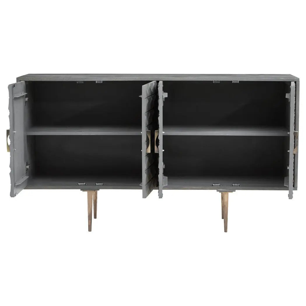 Siro Grey Mango Wood Sideboard with Gold Legs   Nicholas John Interiors