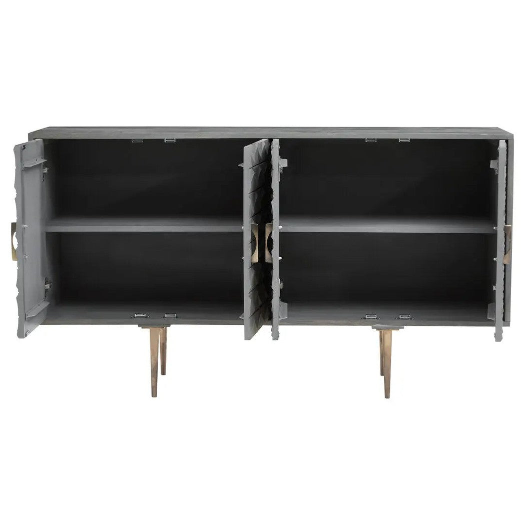 Siro Grey Mango Wood Sideboard with Gold Legs   Nicholas John Interiors