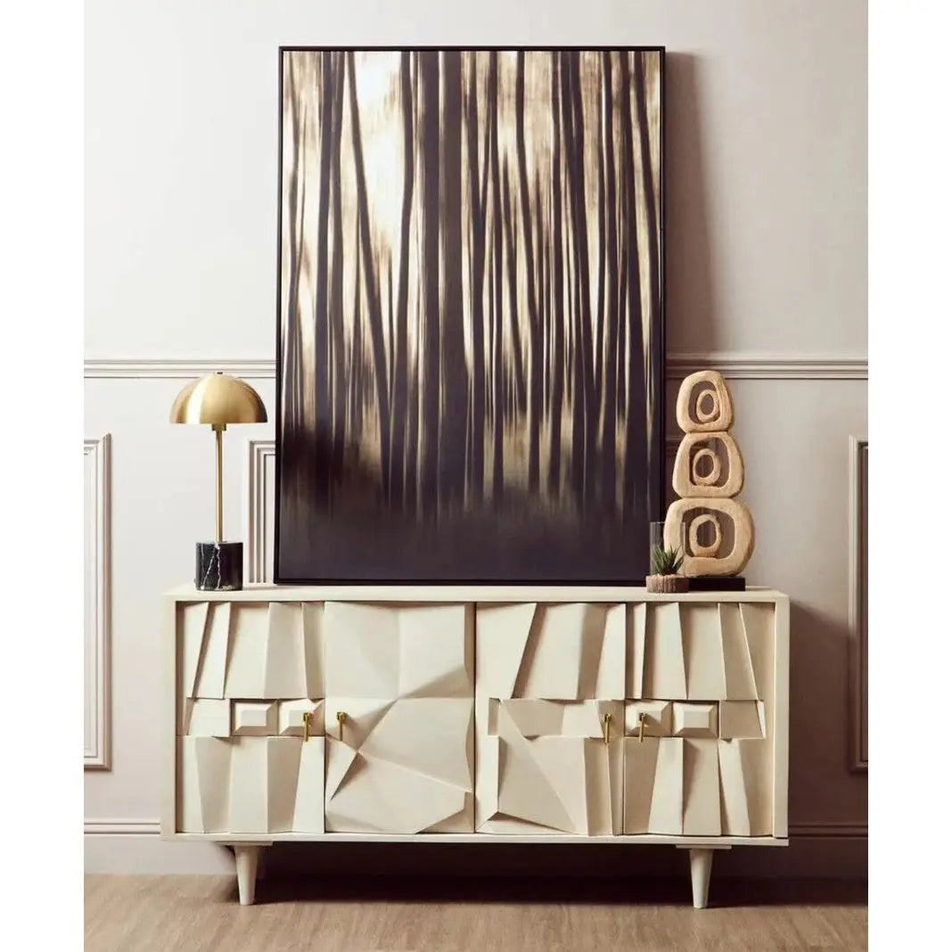 Sitella Four Door Whitewash Mango Wood Abstract Sideboard   Nicholas John Interiors