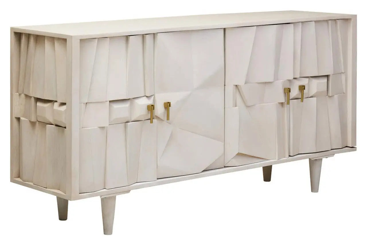 Sitella Four Door Whitewash Mango Wood Abstract Sideboard  Nicholas John Interiors