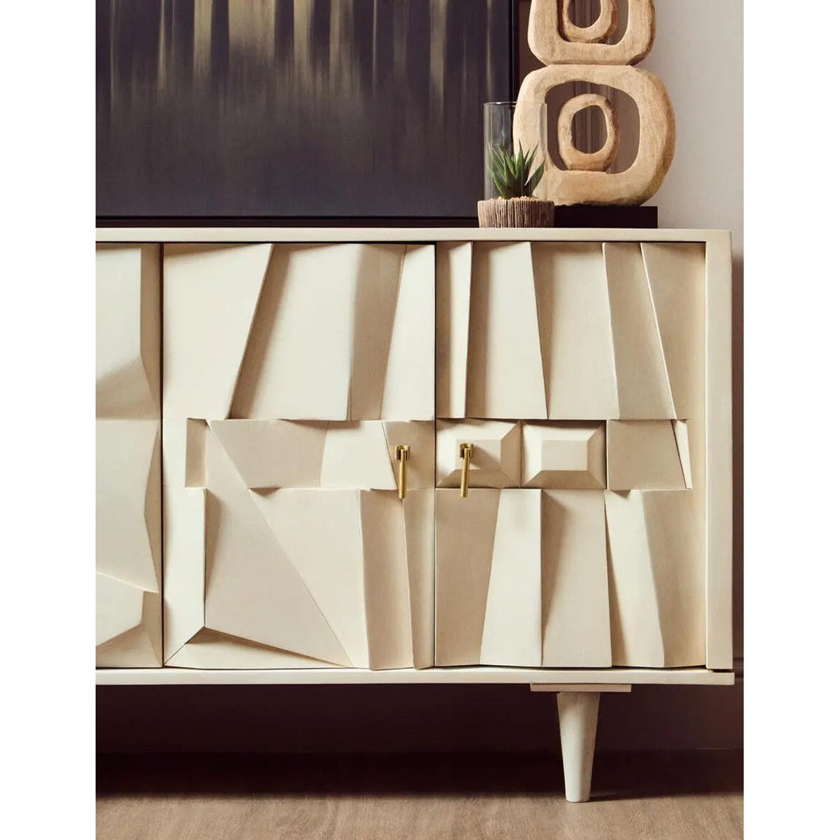 Sitella Four Door Whitewash Mango Wood Abstract Sideboard