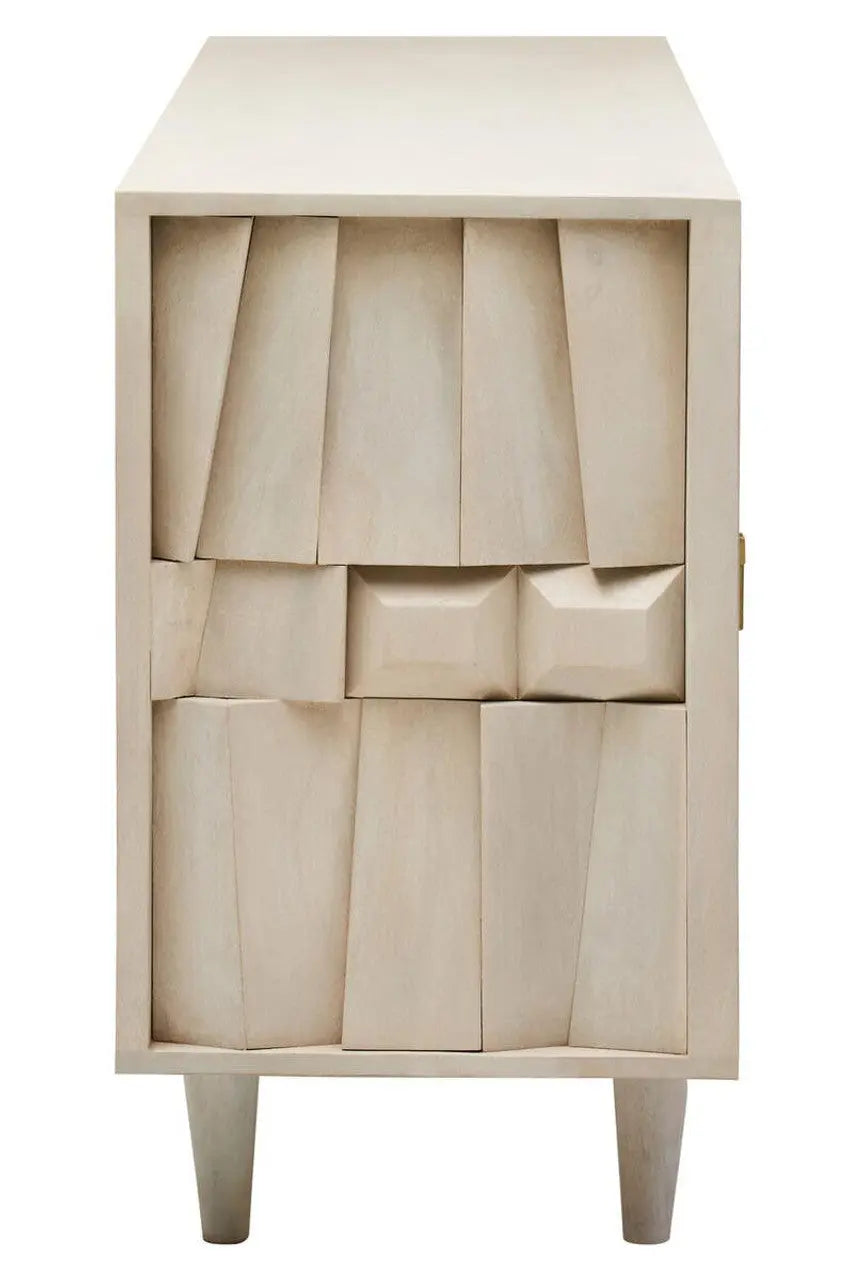 Sitella Four Door Whitewash Mango Wood Abstract Sideboard  Nicholas John Interiors
