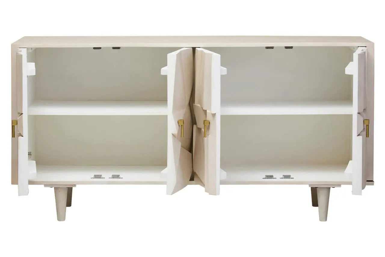 Sitella Four Door Whitewash Mango Wood Abstract Sideboard  Nicholas John Interiors