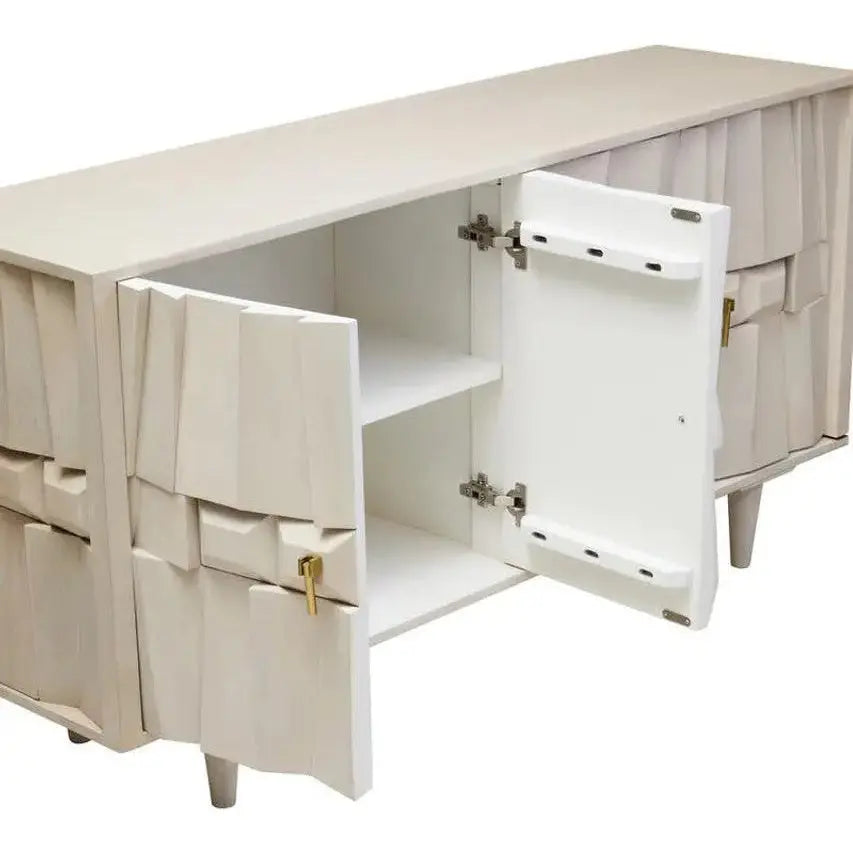 Sitella Four Door Whitewash Mango Wood Abstract Sideboard   Nicholas John Interiors