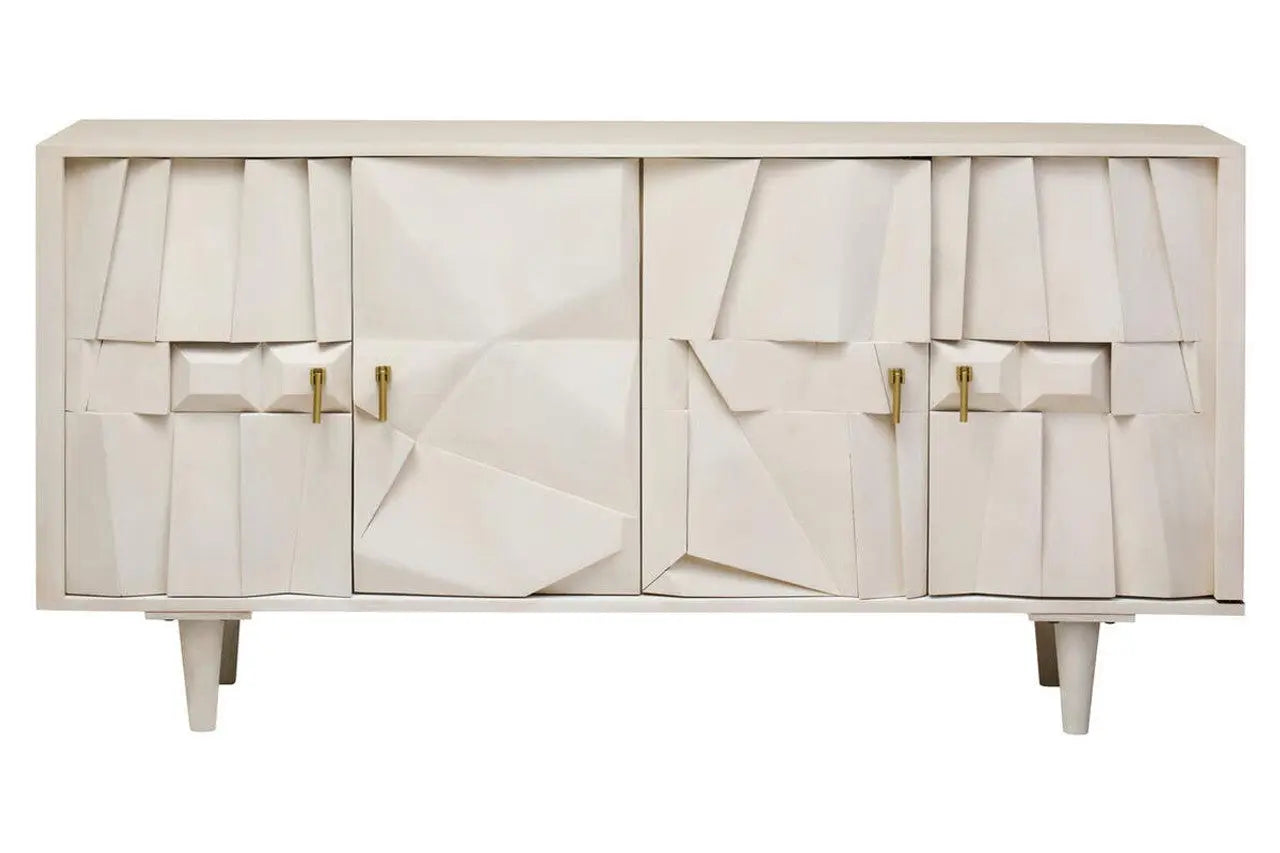 Sitella Four Door Whitewash Mango Wood Abstract Sideboard  Nicholas John Interiors