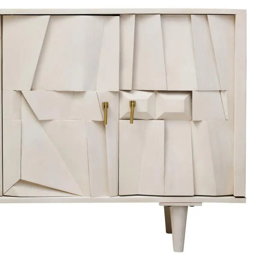 Sitella Four Door Whitewash Mango Wood Abstract Sideboard