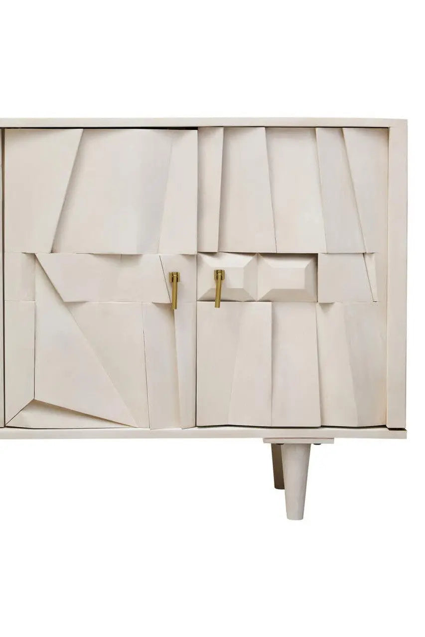 Sitella Four Door Whitewash Mango Wood Abstract Sideboard  Nicholas John Interiors