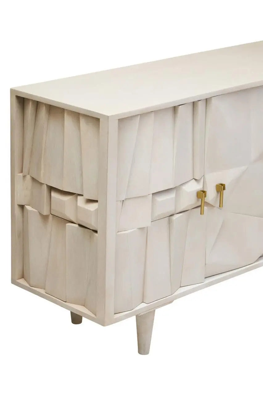 Sitella Four Door Whitewash Mango Wood Abstract Sideboard  Nicholas John Interiors