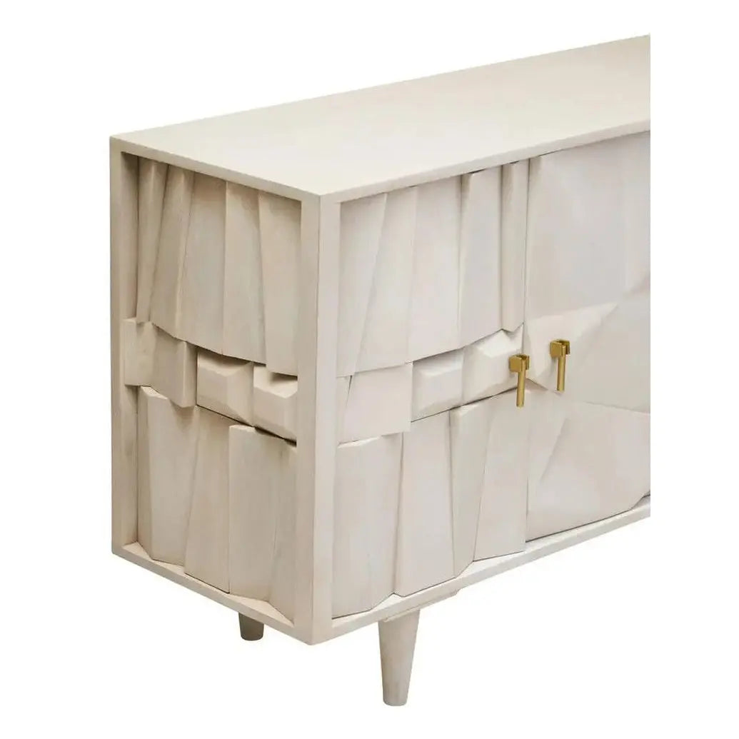 Sitella Four Door Whitewash Mango Wood Abstract Sideboard   Nicholas John Interiors