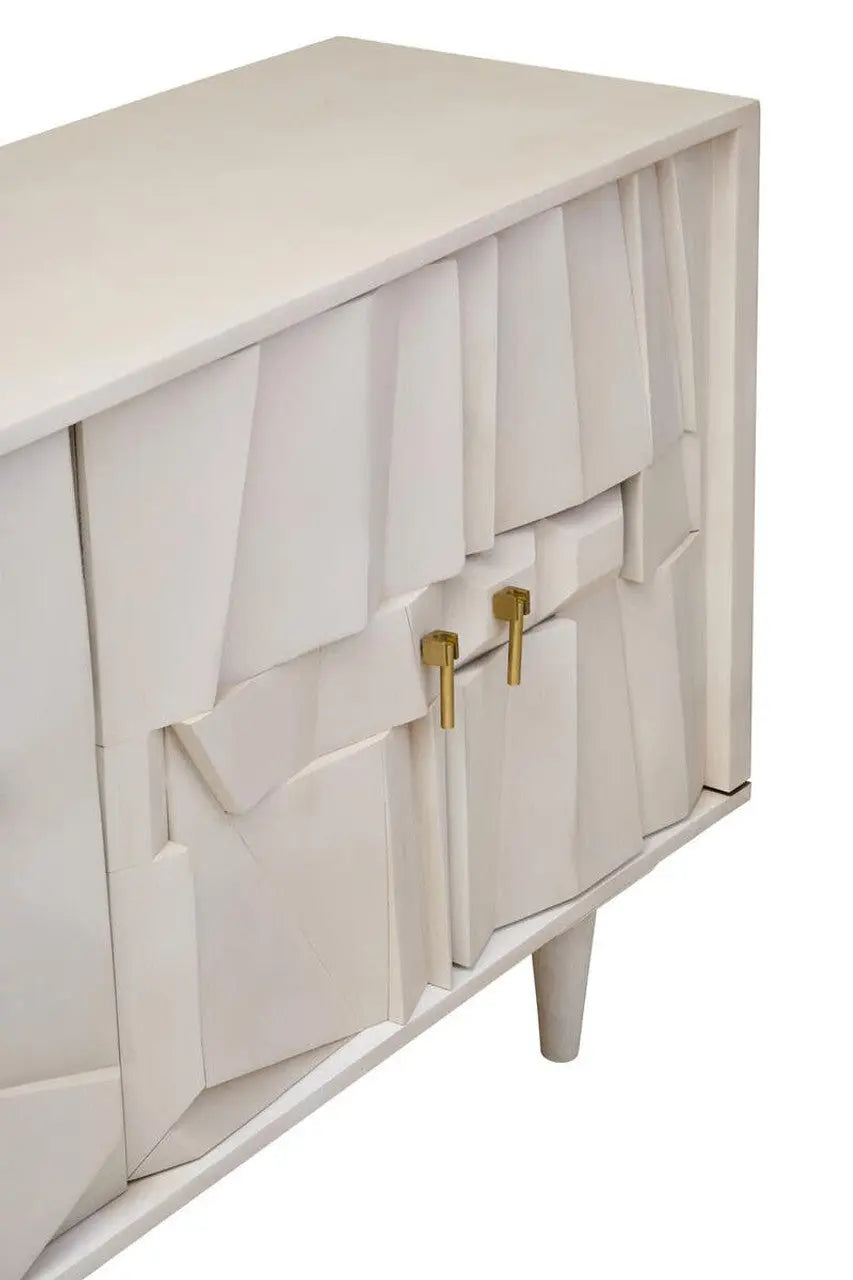 Sitella Four Door Whitewash Mango Wood Abstract Sideboard  Nicholas John Interiors