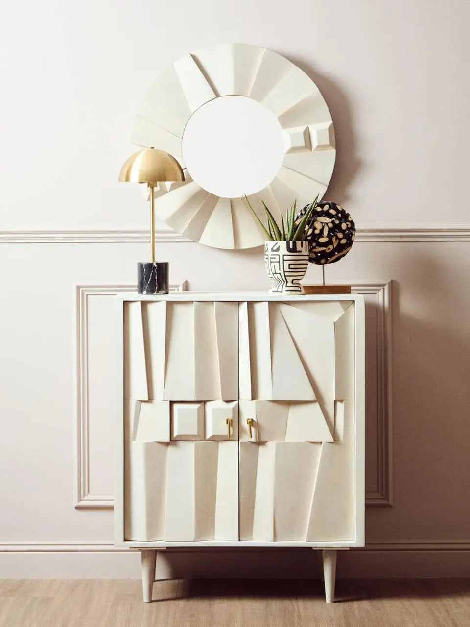 Sitella Two Door Whitewash Mango Wood Abstract Cabinet  Nicholas John Interiors