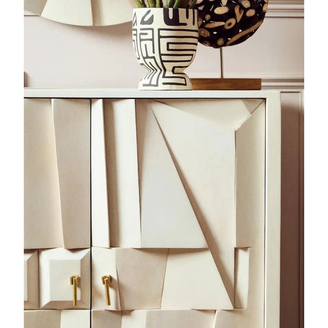 Sitella Two Door Whitewash Mango Wood Abstract Cabinet
