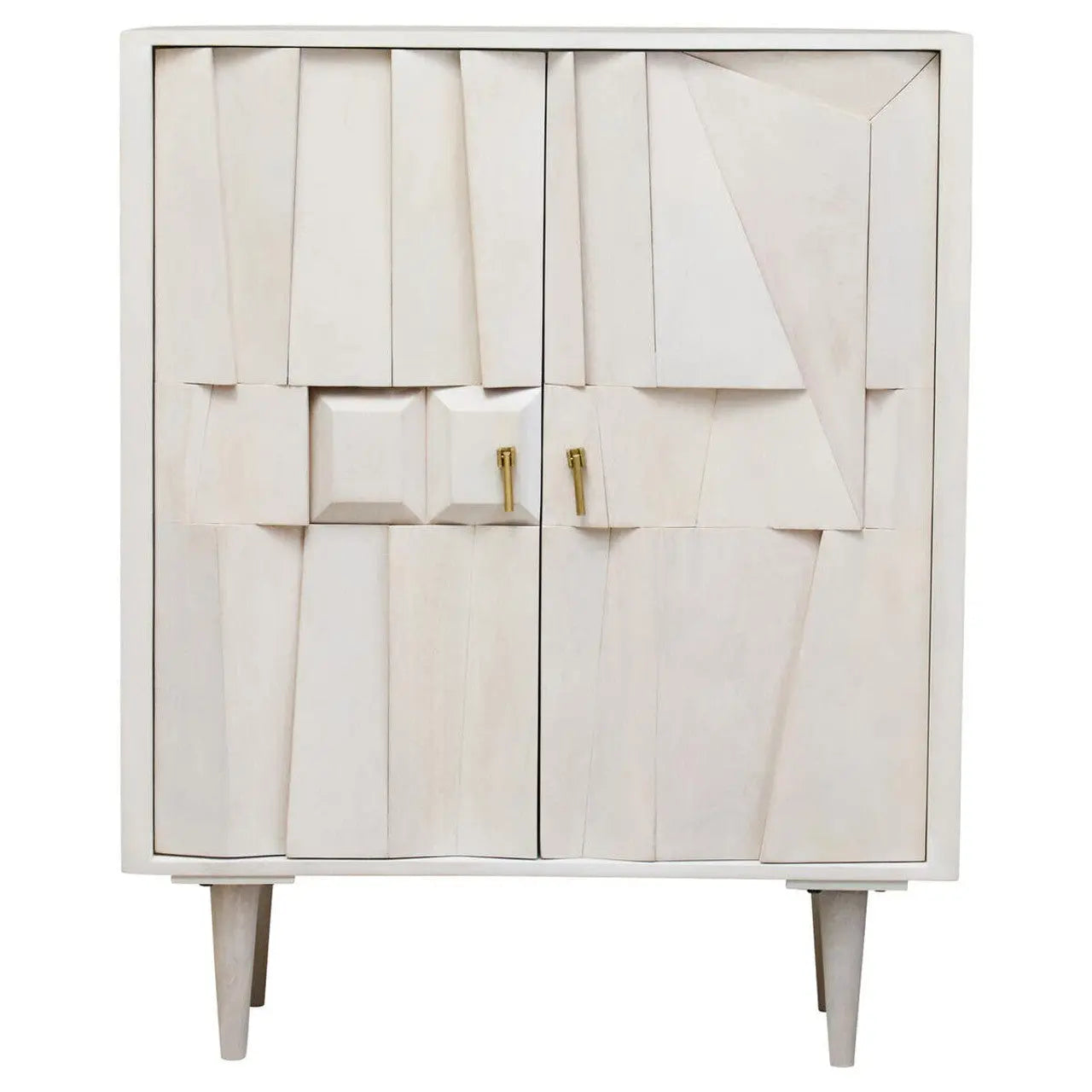 Sitella Two Door Whitewash Mango Wood Abstract Cabinet
