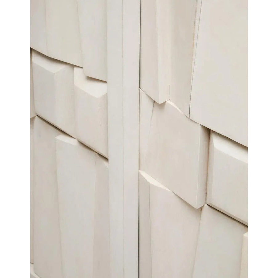 Sitella Two Door Whitewash Mango Wood Abstract Cabinet